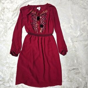 Altuzarra Burgundy Silky Folklore Hippie Dress Size 2 Sequins Tassel Women Comfy